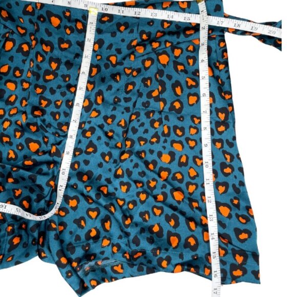 New York & Company Teal Orange Leopard Print Tie Waist Satin Shorts Size L - Picture 9 of 12